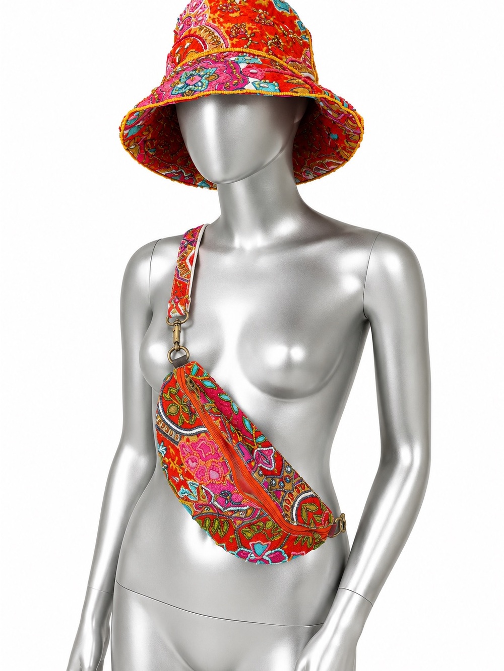 Vibrant Red Paisley Crossbody Belt Bag — Women - Picture 2 of 3